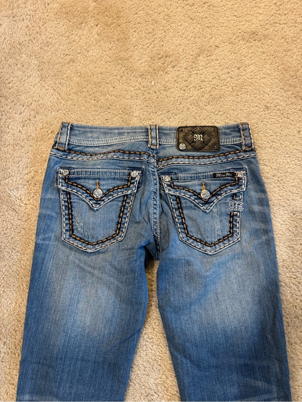 Miss Me Vintage Y2K Blue Embroidered Pocket Cuffed Skinny Jeans